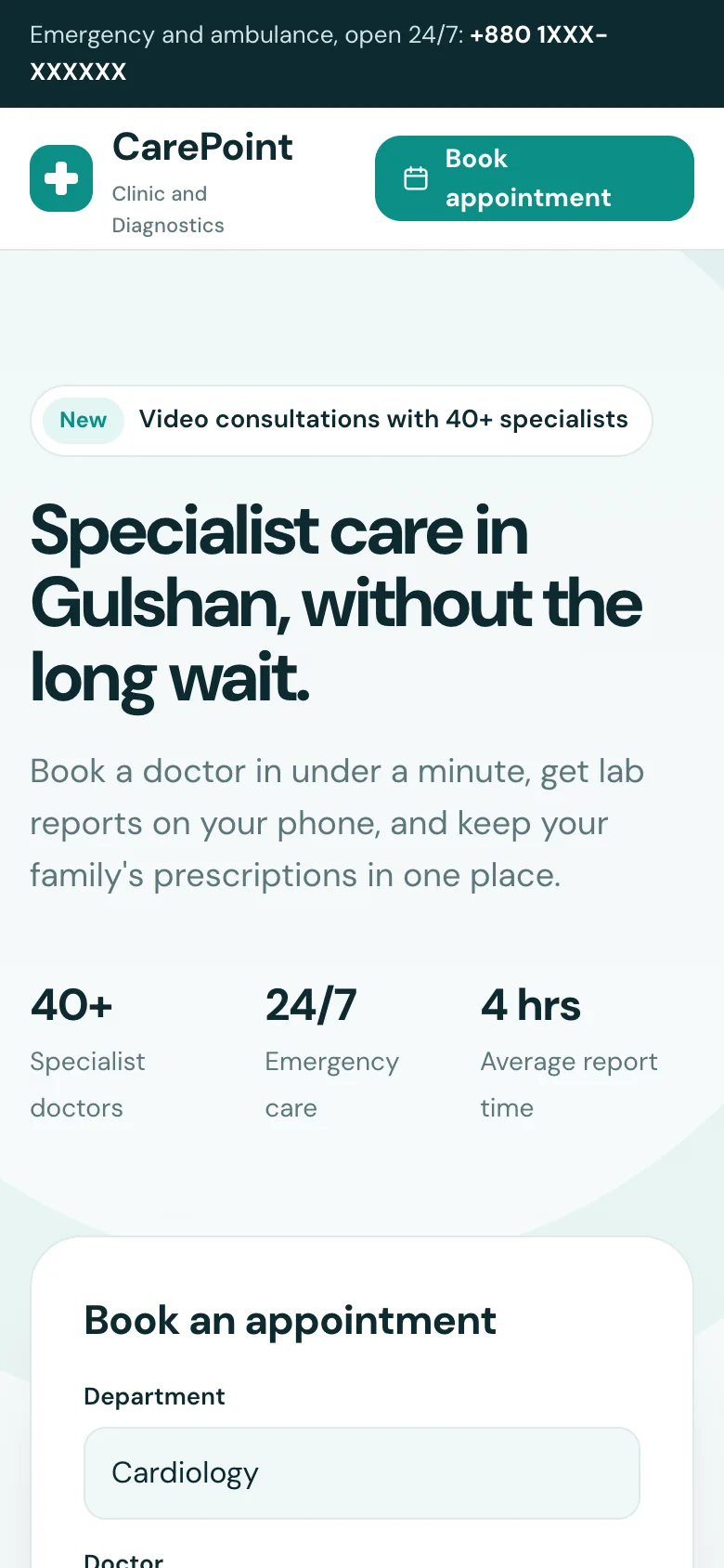 The CarePoint demo website on a phone