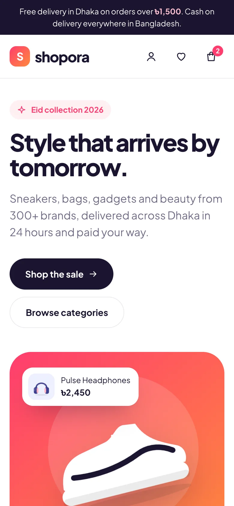 The Shopora demo website on a phone